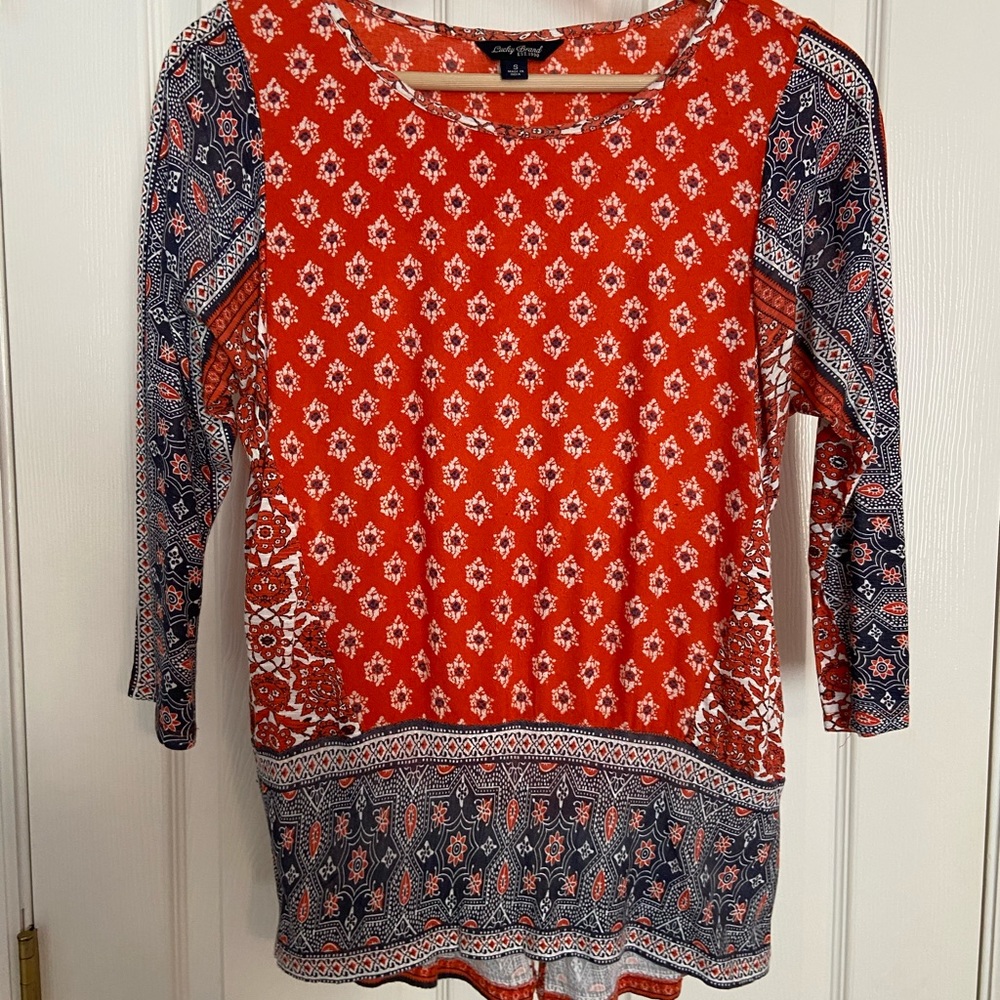 Women Lucky Brand Handkerchief Pattern Shirt Sz S